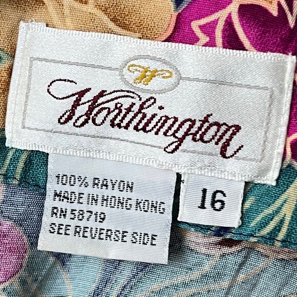 Worthington Vintage Women's 16 Floral Button Down Hippie Blouse Maximailst Art - Picture 9 of 9